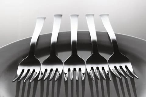Aligned forks Foto stock