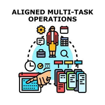 Aligned multi task operations workflow management process Stock Illustration