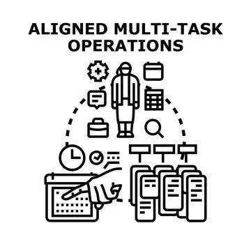 Aligned multi task operations workflow management process Stock Illustration