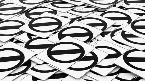 Aligned Pile of Numerous Negative Traffic Signs Stock Illustration