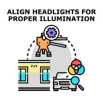 Aligning car headlights for proper illumination concept Stock Illustration