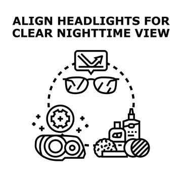 Aligning car headlights for safe nighttime driving Stock Illustration