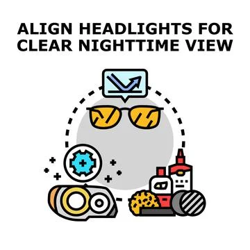 Aligning car headlights for safe nighttime driving Stock Illustration