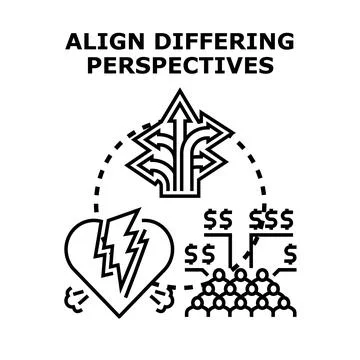 Aligning different perspectives for common goal solution Stockillustratie
