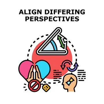 Aligning differing human perspectives concept illustration Stock Illustration