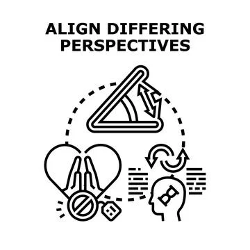 Aligning differing human perspectives concept illustration Stock Illustration
