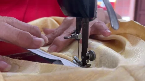 Aligning Fabric Edge With Zipper Before Sewing Close-up Stock Footage 331996200