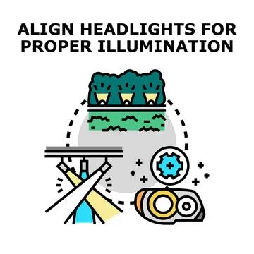 Aligning vehicle headlights for proper illumination concept Stock Illustration