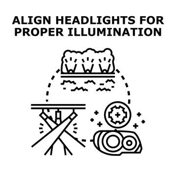 Aligning vehicle headlights for proper illumination concept Stock Illustration