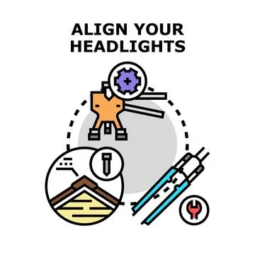 Aligning vehicle headlights for proper road illumination Stock Illustration