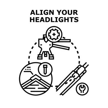 Aligning vehicle headlights for proper road illumination Stock Illustration