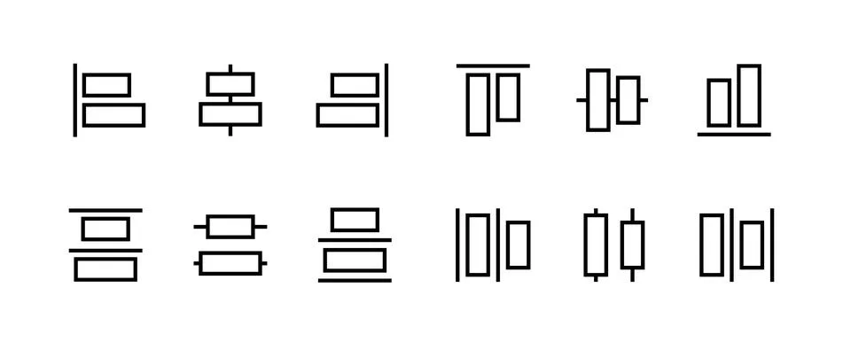 Alignment icon set for object positioning in vector graphic editor interface Stock Illustration