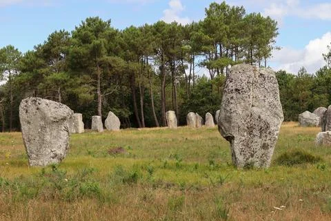 Alignment of Kerlescan, megalithic monuments in Carnac, Brittany, France Stock Photos