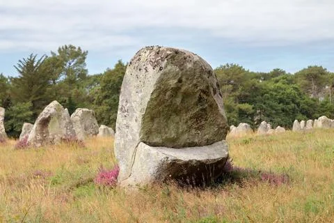 Alignment of Kerlescan, rows of menhirs in Carnac in Brittany Stock Photos