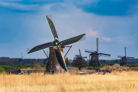 Alignment of Unesco windmills Stock Photos