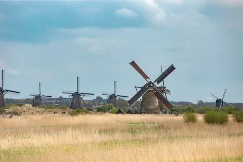 Alignment of Unesco windmills Stock Photos