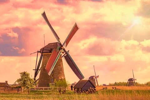 Alignment of Unesco windmills 库存照片
