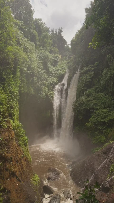 Aling-aling waterfall cascading tropical jungle landscape in bali Vidéo 341515260