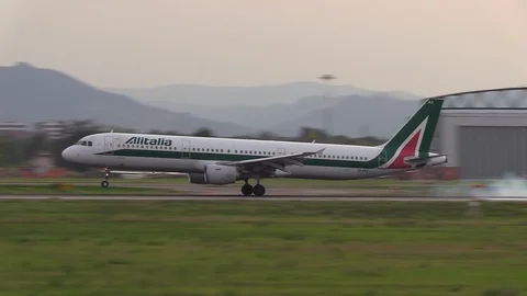 Alitalia A321 Landing at Bologna Airport, Italy Stock Footage