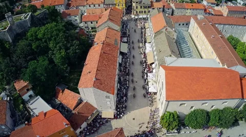 Alka procession in center of town Sinj, aerial shot Video stock 42854789