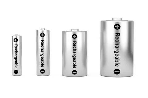 Alkaline Batteriy Icon Set with Diffrent AAA, AA, C, D Size and Rechargeable  Stock-Illustration