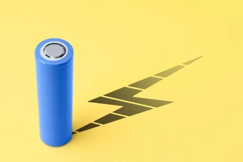 Alkaline battery with shadow in shape of lightning on yellow background Stock Photos