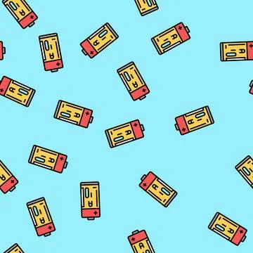 Alkaline battery vector seamless pattern Stock Illustration