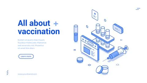 All About Vaccination And Immunization Isometric Banner Vector Illustration Stock Illustration