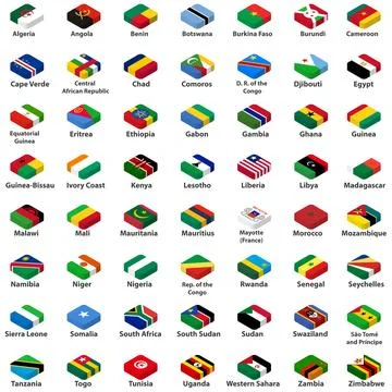All african countries flags in isometric top view design Stock Illustration
