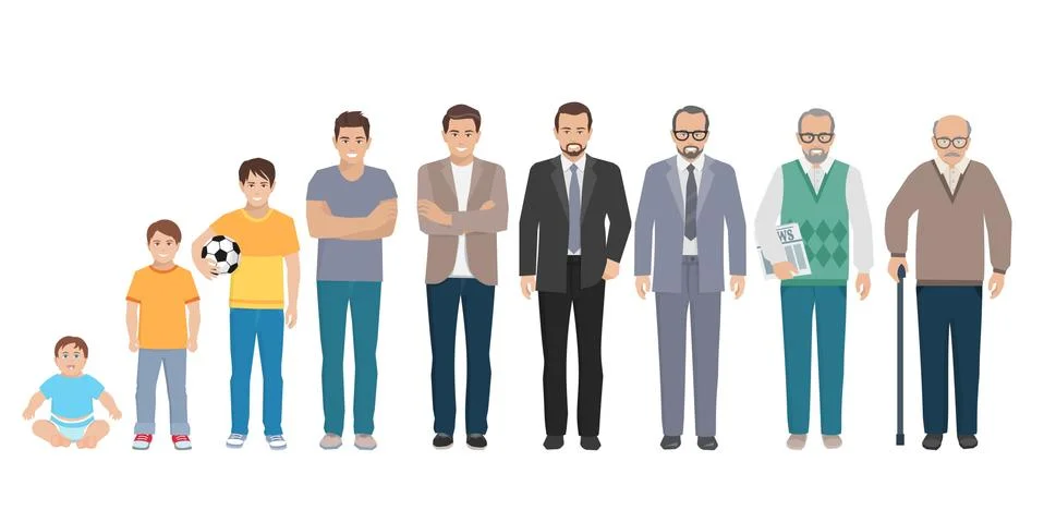 All Age Generation Men Set Stock Illustration