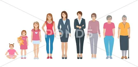 All Age Generation Women Set Stock Illustration