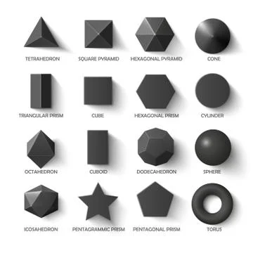 All basic 3d shapes template in dark. Иллюстрация