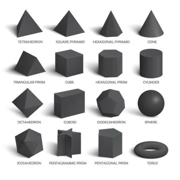 All basic 3d shapes template in dark Иллюстрация