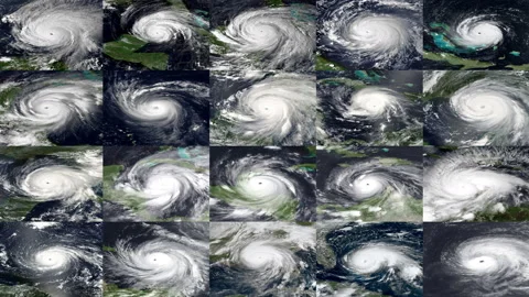 All Category 5 Atlantic hurricanes 1979 to 2023 animation view at once Stock Footage 236441499
