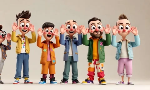All the characters wave and say hi Video stock 294894516