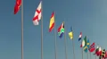 All countries national flags waving on flagpole on blue sky HD Footage