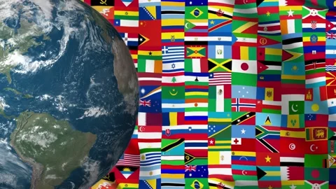 All Country Flags With Rotating Globe Seamless Looping 库存影片 346739730