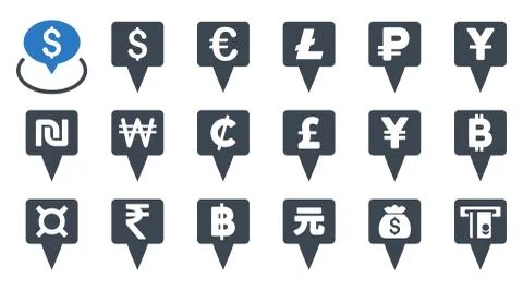 All Currency Map Pointers Flat Vector Icons Stock Illustration