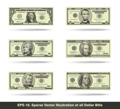 All Dollar Bills Flat Stock Illustration