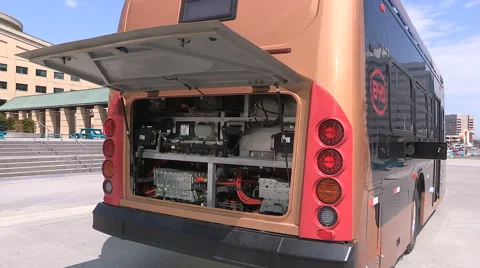 All electric transit bus from BYD in China on display in Mississauga Canada V29 Stock Footage 62474217