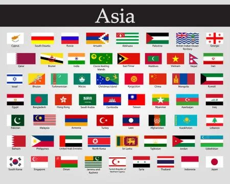 All flags of Asia. Vector illustration. World flags Stock Illustration