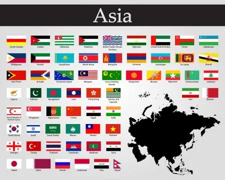 All flags of Asia. Vector illustration. World flags Stock Illustration