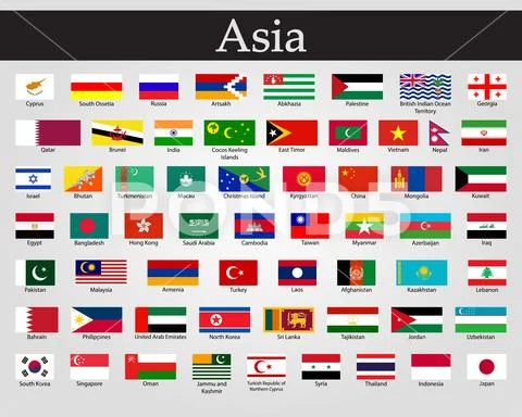 All flags of Asia. Vector illustration. World flags: Graphic #108362113