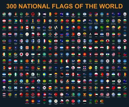 All flags of the world in alphabetical order. Round, circle glossy style. Stock Illustration