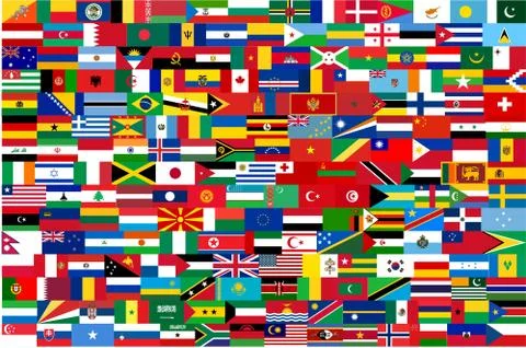 All flags of the world in one flag with shadow Stock Illustration
