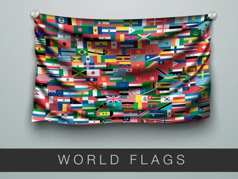 All flags of the world in one flag with shadow Stock Illustration