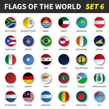 All flags of the world set 6 . Circle and concave design . 스톡 일러스트