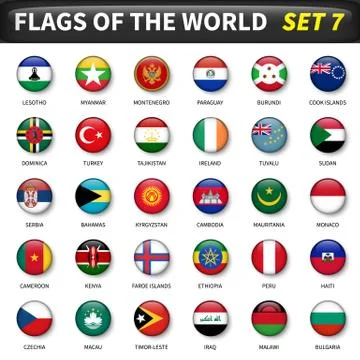All flags of the world set 7 . Circle and convex design . 스톡 일러스트