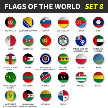 All flags of the world set 8 . Circle and concave design . 스톡 일러스트