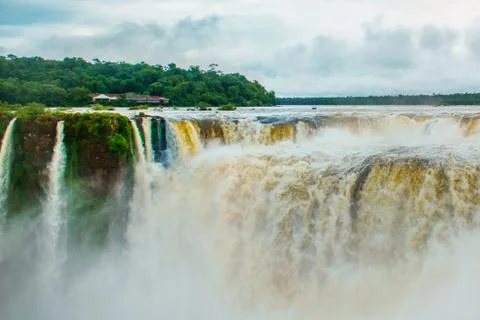 All flows that converge into Devil's Throat at Iguazu Falls. Argentina Stock Photos